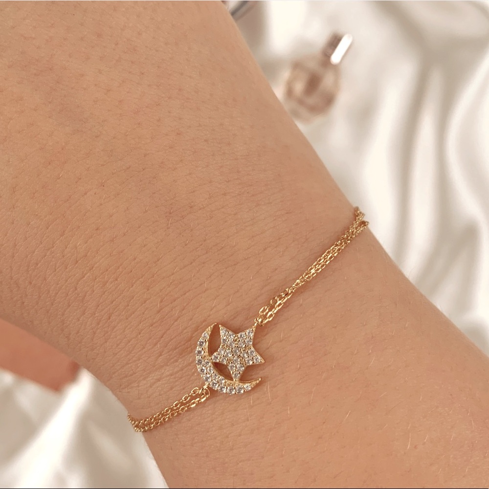 Sun Moon Adjustable Boho Gold Bracelet
